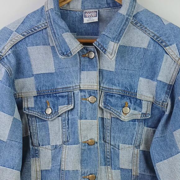 Watch L.A. VTG SZ L Patchwork Denim Jacket Made In The USA RARE Circa 1989–1994 - Picture 3 of 7
